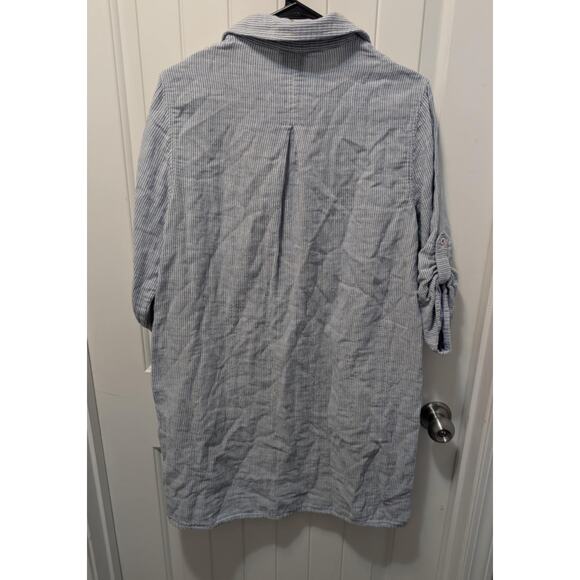 Max Studio Women's Blue White Striped 3/4 Roll Sleeves Mini Dress Size M - Picture 6 of 11